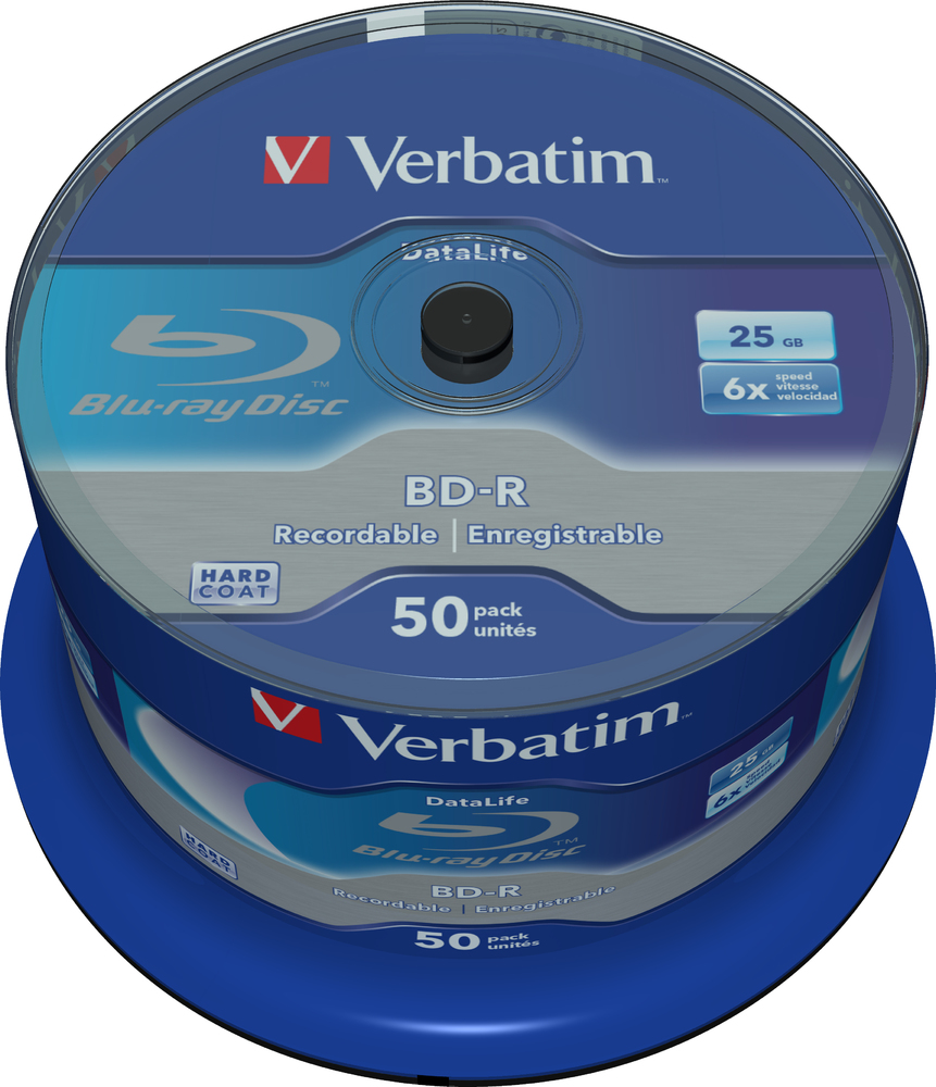 50 Verbatim Rohlinge Bluray BDR 25GB 6x Spindel