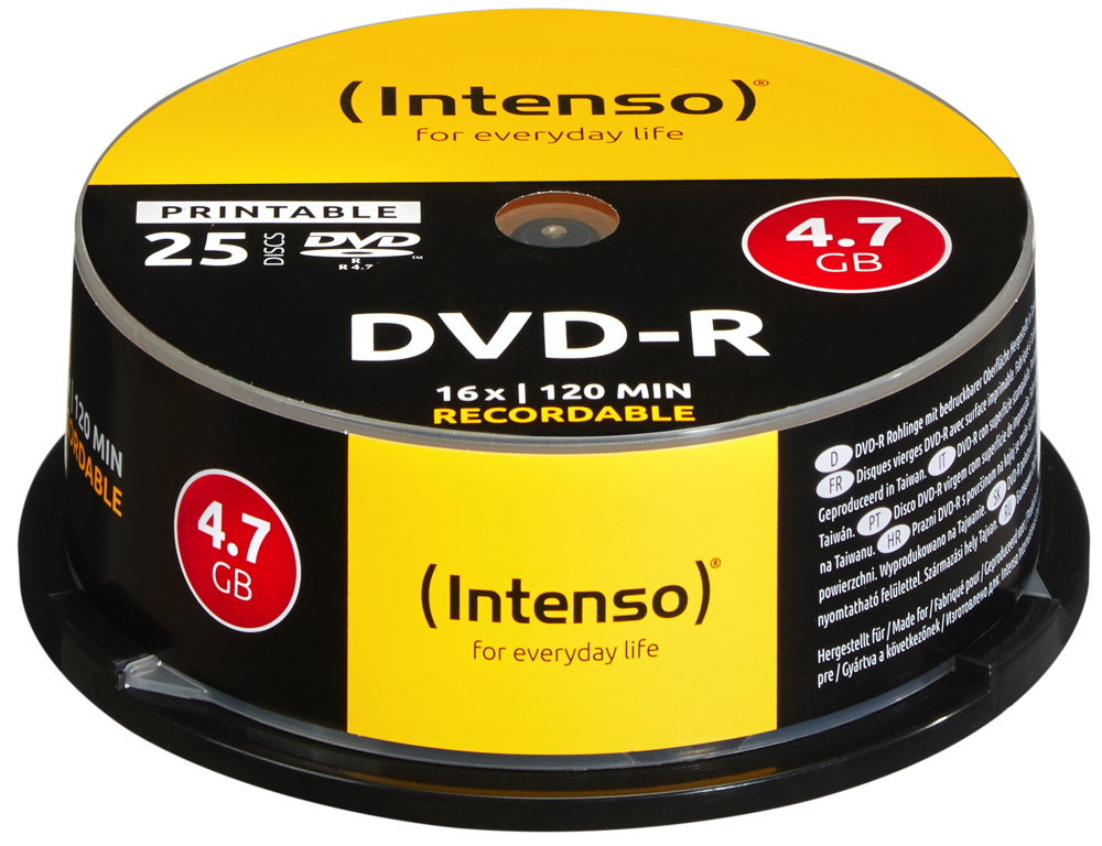 100 Intenso Rohlinge DVD-R printable 4,7GB 16x Spindel