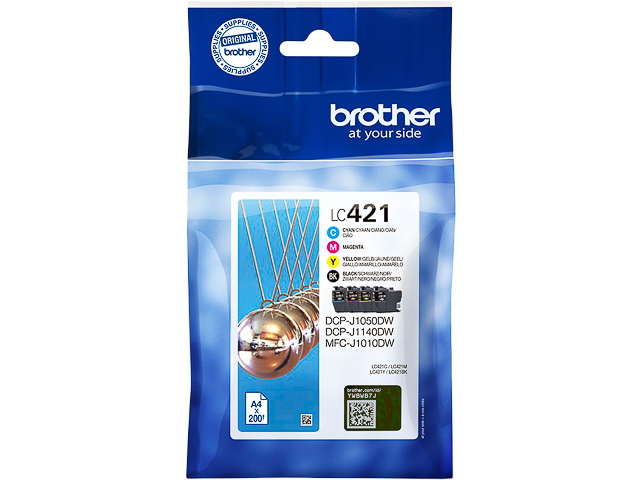 4 Brother Druckerpatronen Tinte LC-421 BK / C / M / Y Multipack
