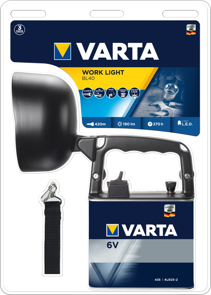 Varta Taschenlampe LED Work Light BL40 inkl. 435 Batterie 18660