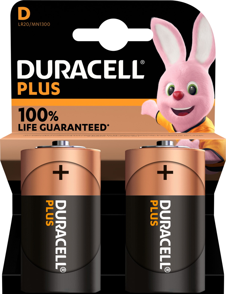 2 Duracell Plus D / Mono Alkaline 100% Life guaranteed Batterien im 2er Blister