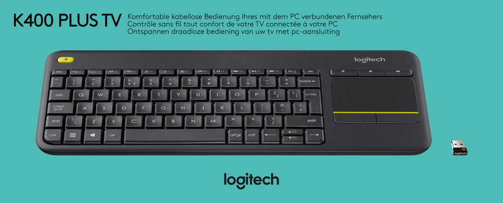 Logitech Tastatur K400 Wireless Unifying kabellos Plus TV Touchpad schwarz 920-007127