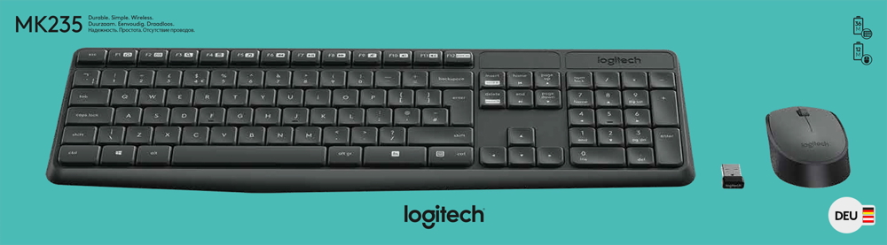 Logitech Set Maus und Tastatur MK235 Wireless kabellos anthrazit 920-007905