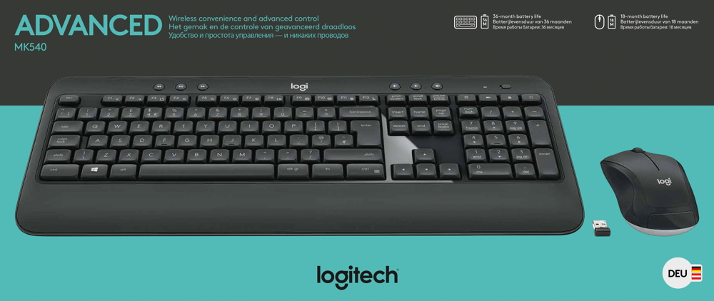 Logitech Set Maus und Tastatur MK540 Wireless Unifying kabellos schwarz 920-008675