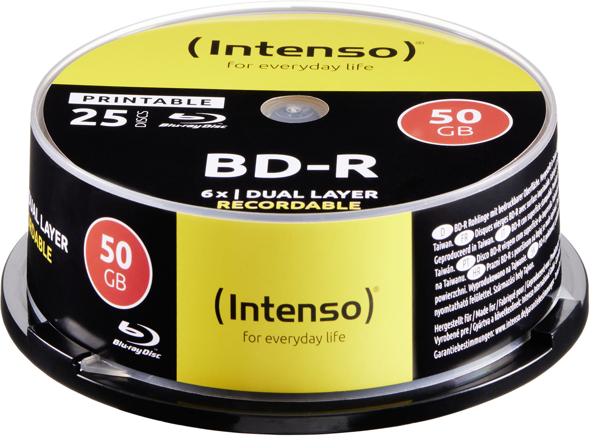 25 Intenso Rohlinge Blu-ray BD-R Dual Layer full printable 50GB 6x Spindel