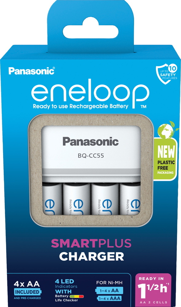 Panasonic Akku Ladeger�t Charger LED eneloop BQ CC55 4x AA 2000mAh f�r 4 AA / AAA
