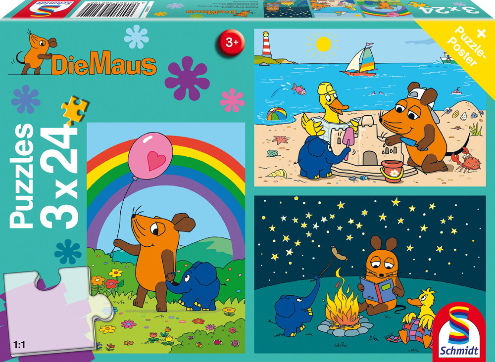 3 x 24 Teile Schmidt Spiele Kinder Puzzle Die Maus Gute Freunde 56212