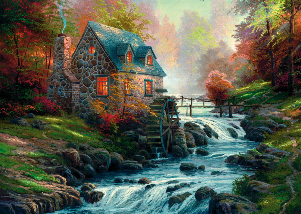 1000 Teile Schmidt Spiele Puzzle Thomas Kinkade Bei der alten Mühle 57486
