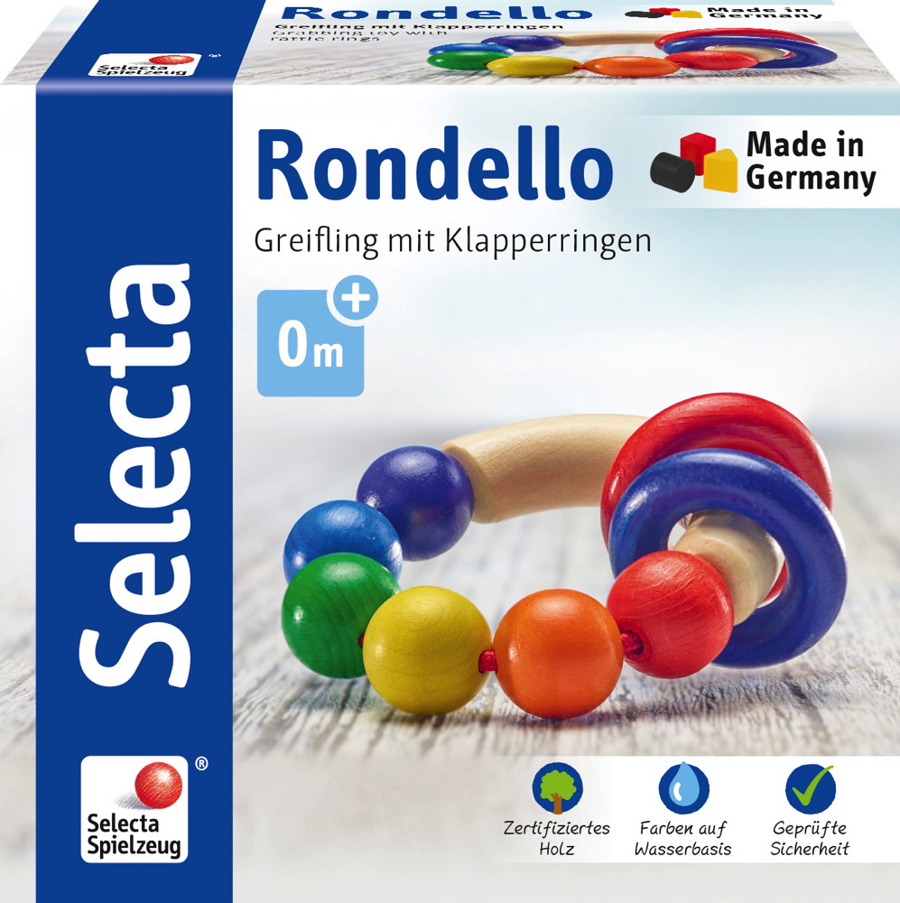 Selecta Babywelt Holz Greifling Rondello mit Klapperringen 61007