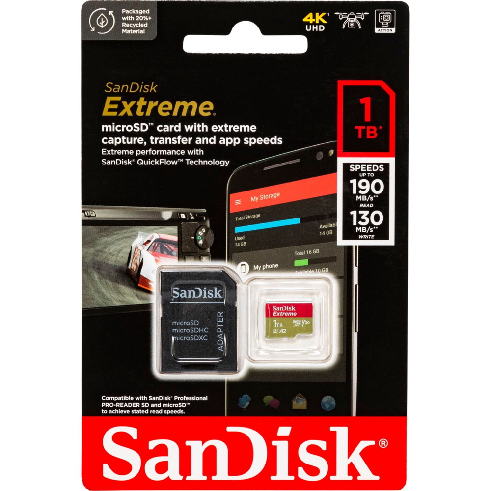 Sandisk Micro SDXC Karte 1TB Speicherkarte Extreme UHS-I U3 4K 190 MB/s V30 A2 Class 10