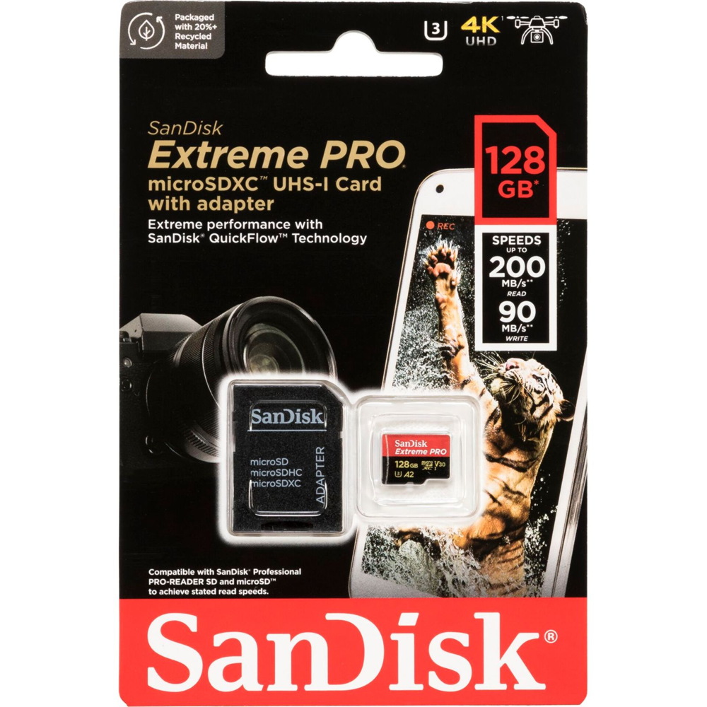 Sandisk Micro SDXC Karte 128GB Speicherkarte Extreme Pro UHS-I U3 4K 200 MB/s V30 A2 Class 10