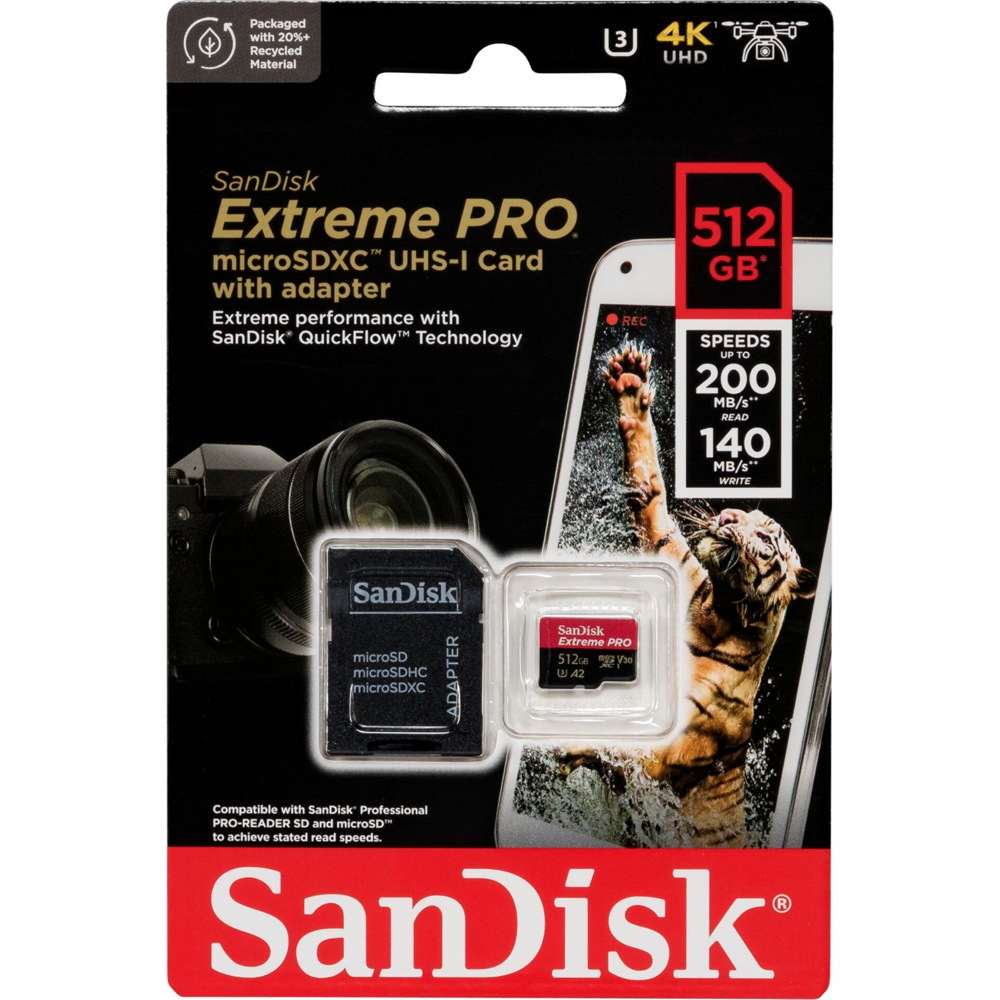 Sandisk Micro SDXC Karte 512GB Speicherkarte Extreme Pro UHS-I U3 4K 200 MB/s V30 A2 Class 10