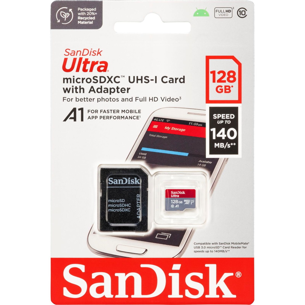 Sandisk Micro SDXC Karte 128GB Speicherkarte Ultra Android UHS-I U1 140 MB/s A1 Class 10