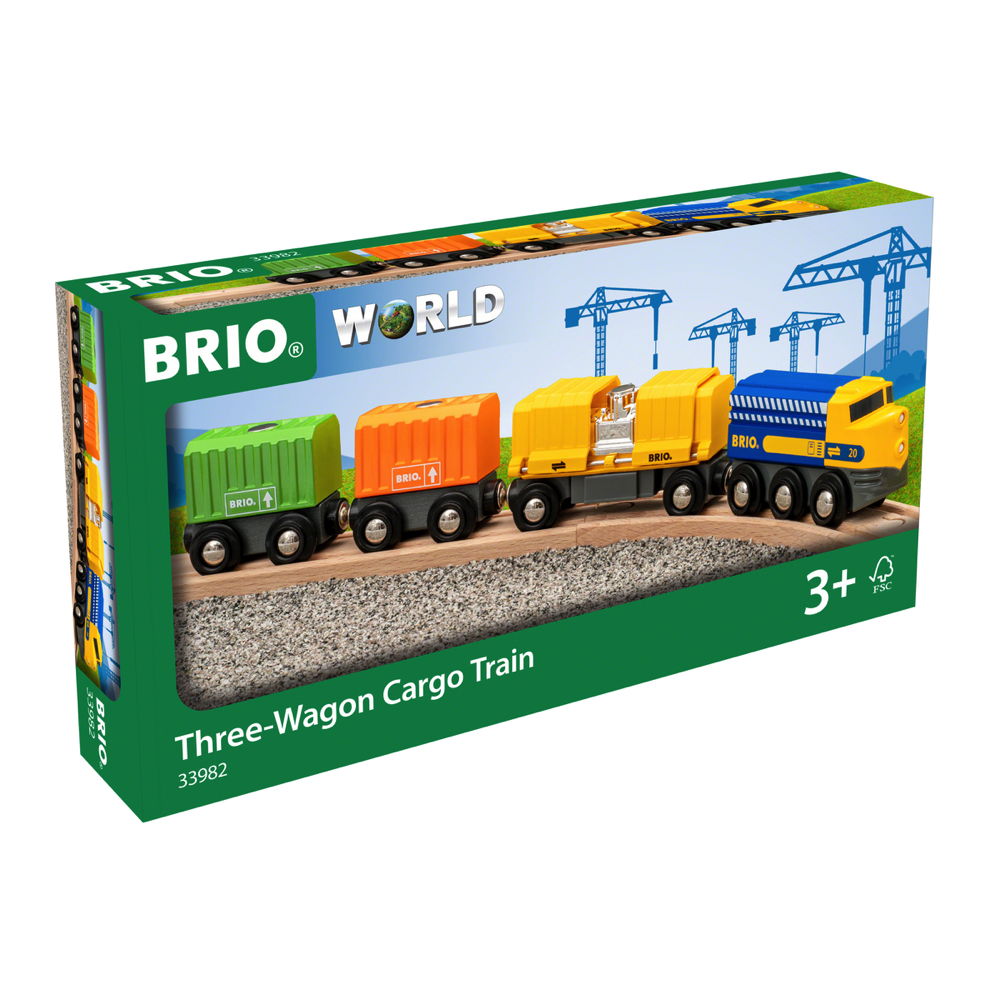 Brio World Eisenbahn Zug Güterzug mit drei Waggons 7 Teile 33982