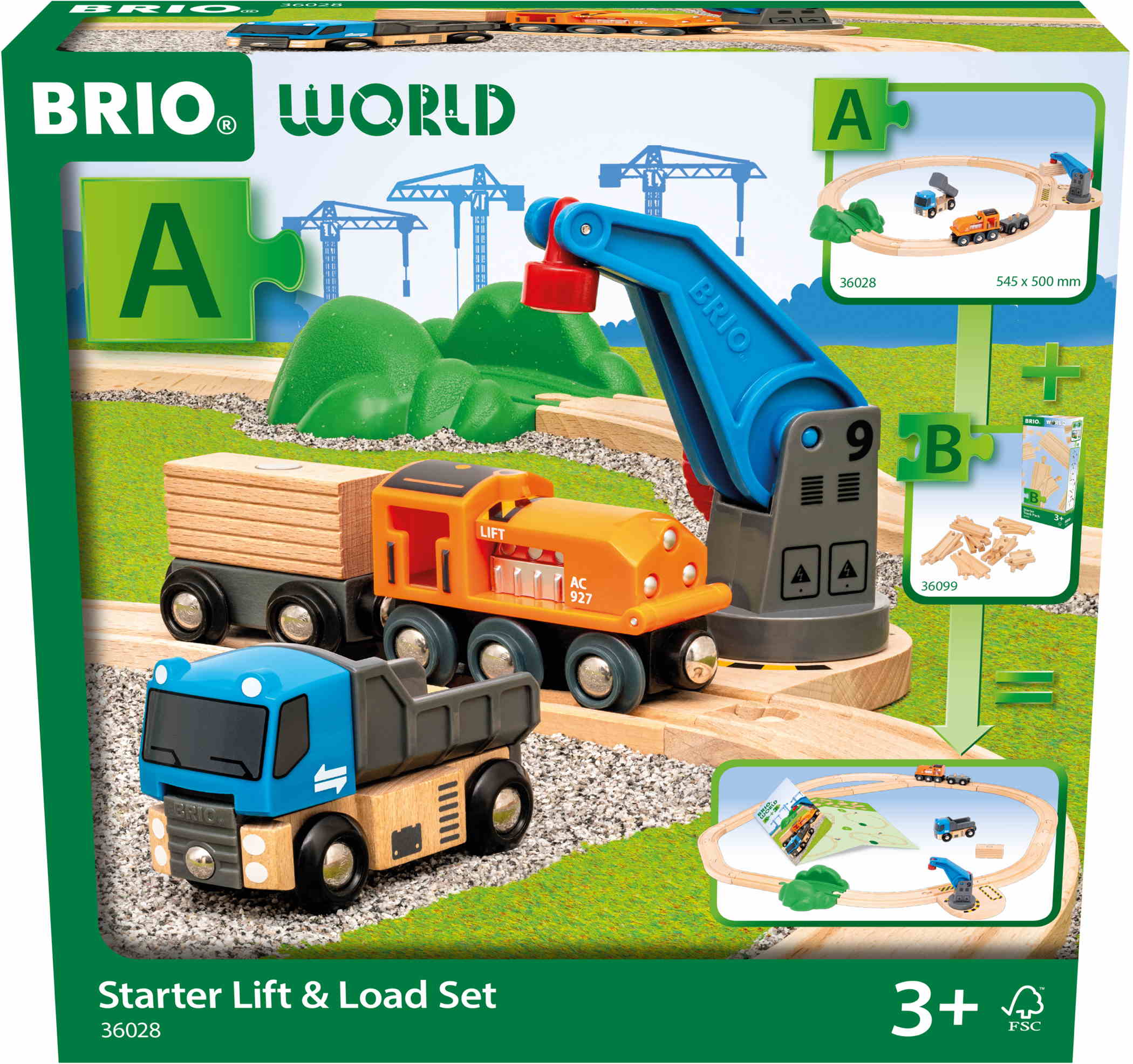 Brio World Eisenbahn Starter Set Güterzug mit Kran A 14 Teile 36028