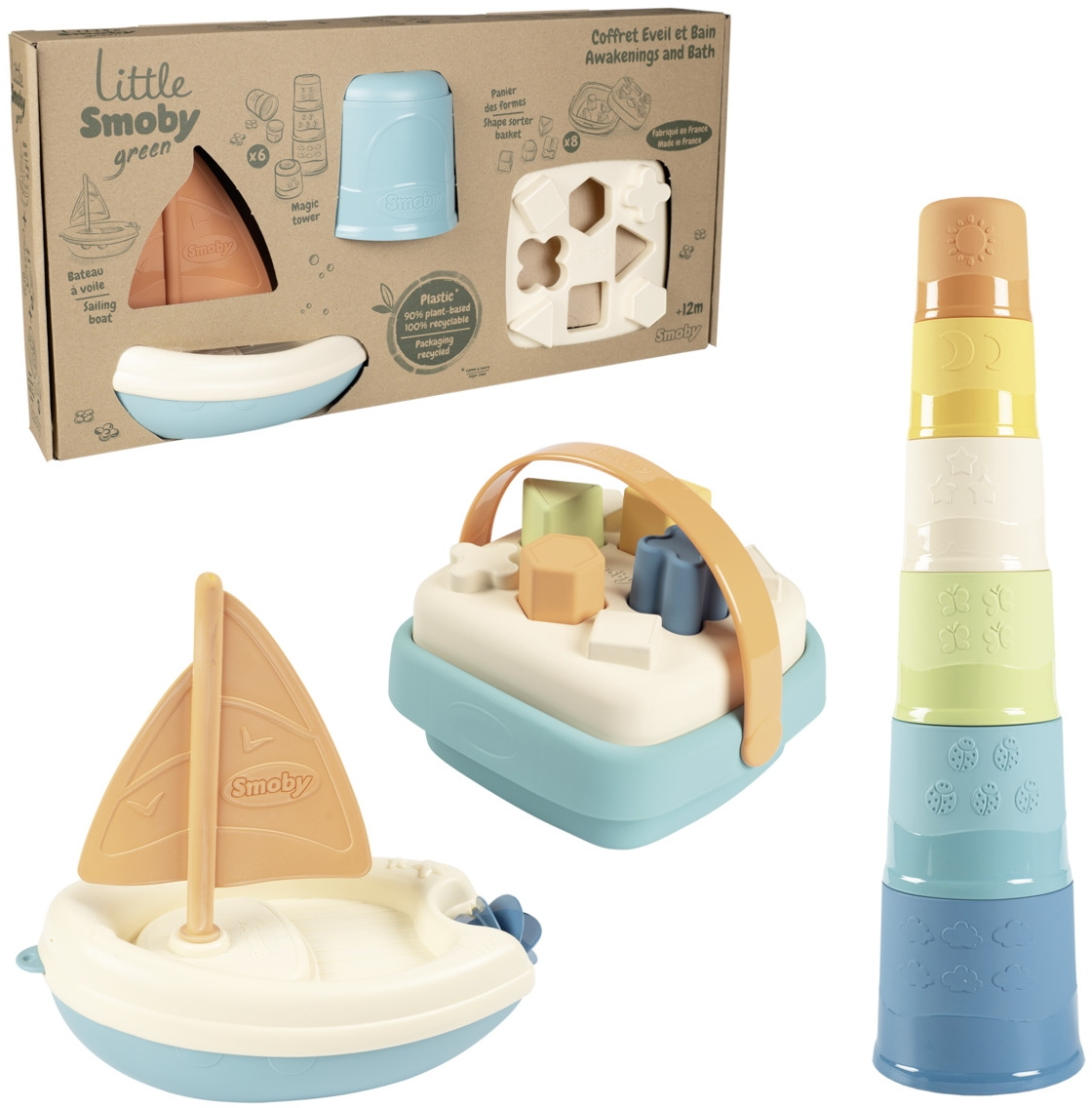 Smoby Spielzeug Little Smoby Green Set Segelboot, Magic Tower und Formensteckspiel 7600140605