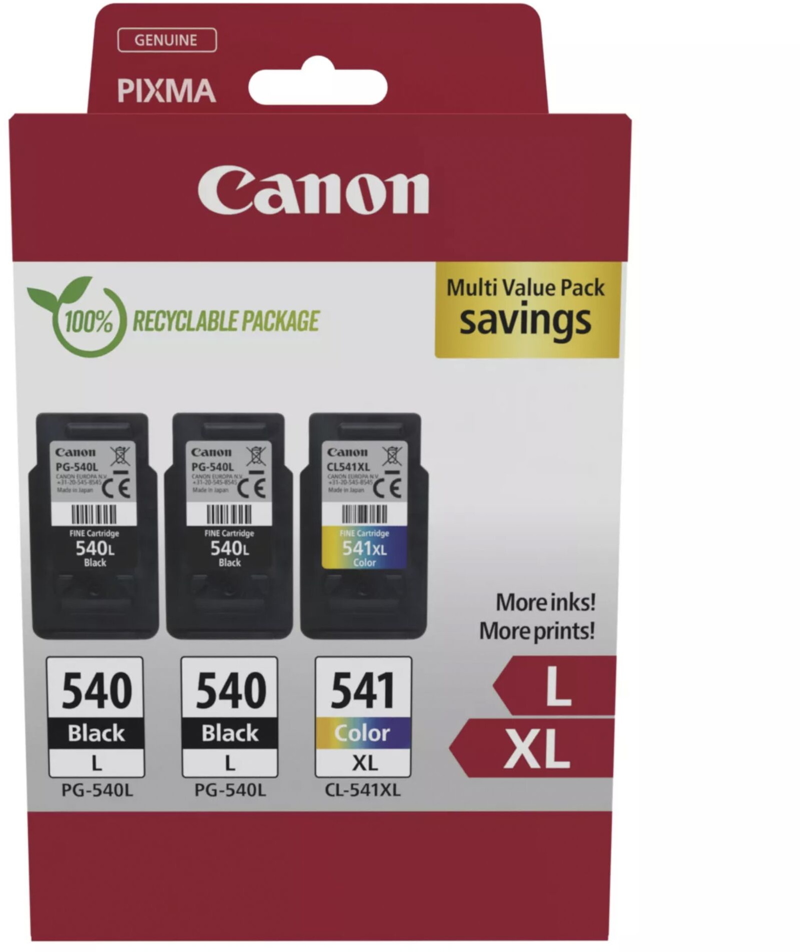 3 Canon Druckerpatronen Tinte 2x PG-540 L BK / CL-541 XL tri-color Multi Value Pack