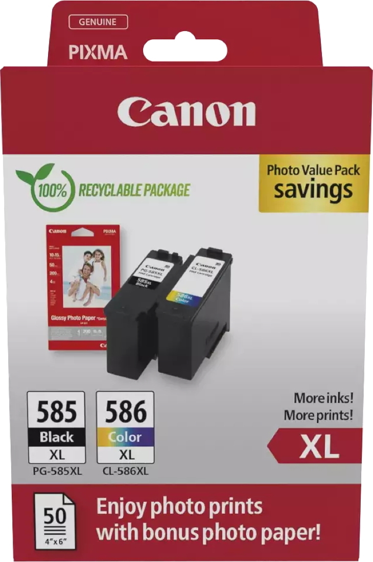 2 Canon Druckerpatronen Tinte PG-585 XL BK / CL-586 XL tri-color Photo Value Pack inkl. Fotopapier