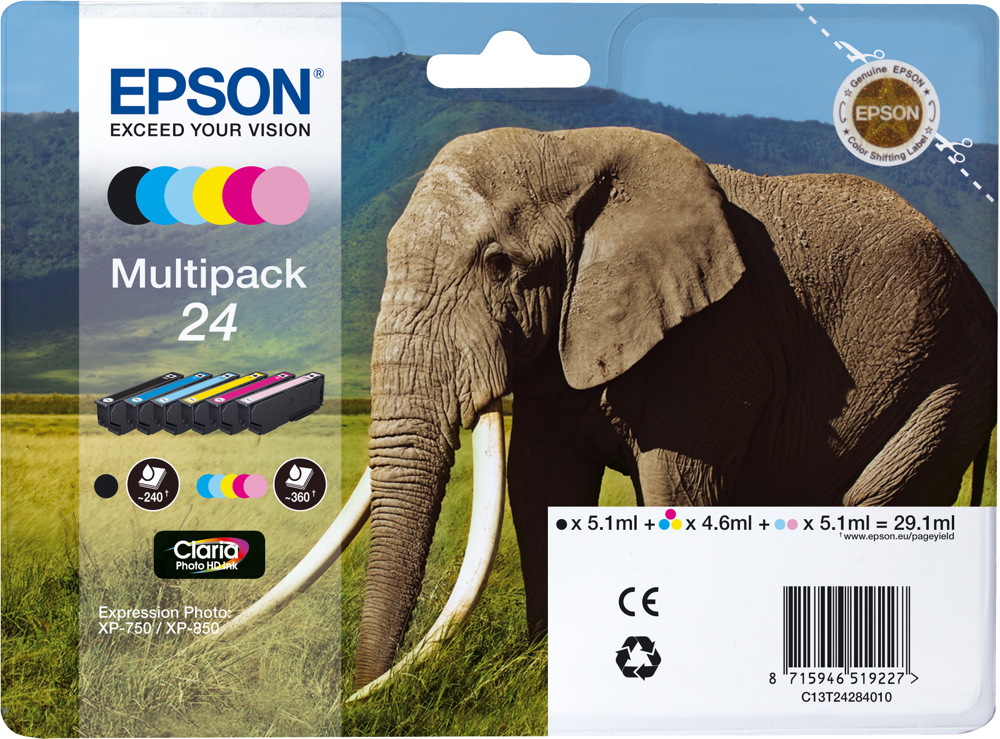 6 Epson Druckerpatronen Tinte 24 T2428 BK / C / M / Y / LC / LM Multipack