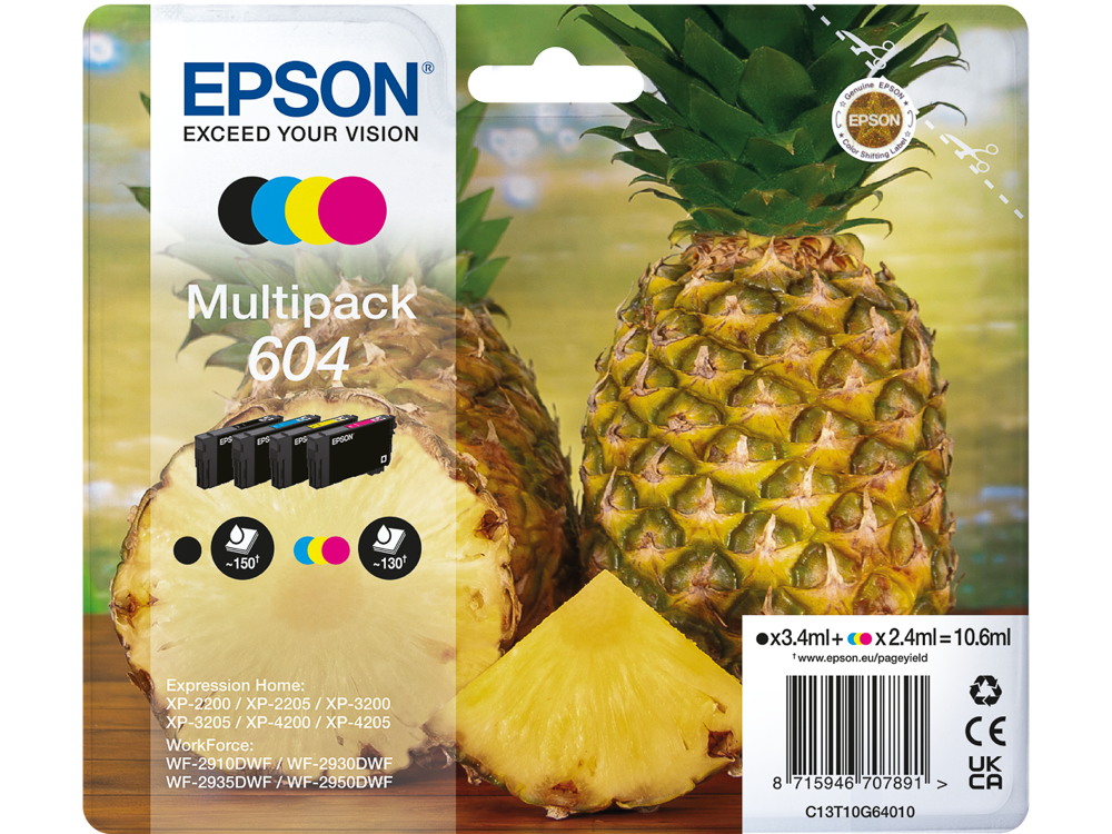 4 Epson Druckerpatronen Tinte 604 BK / C / M / Y Multipack