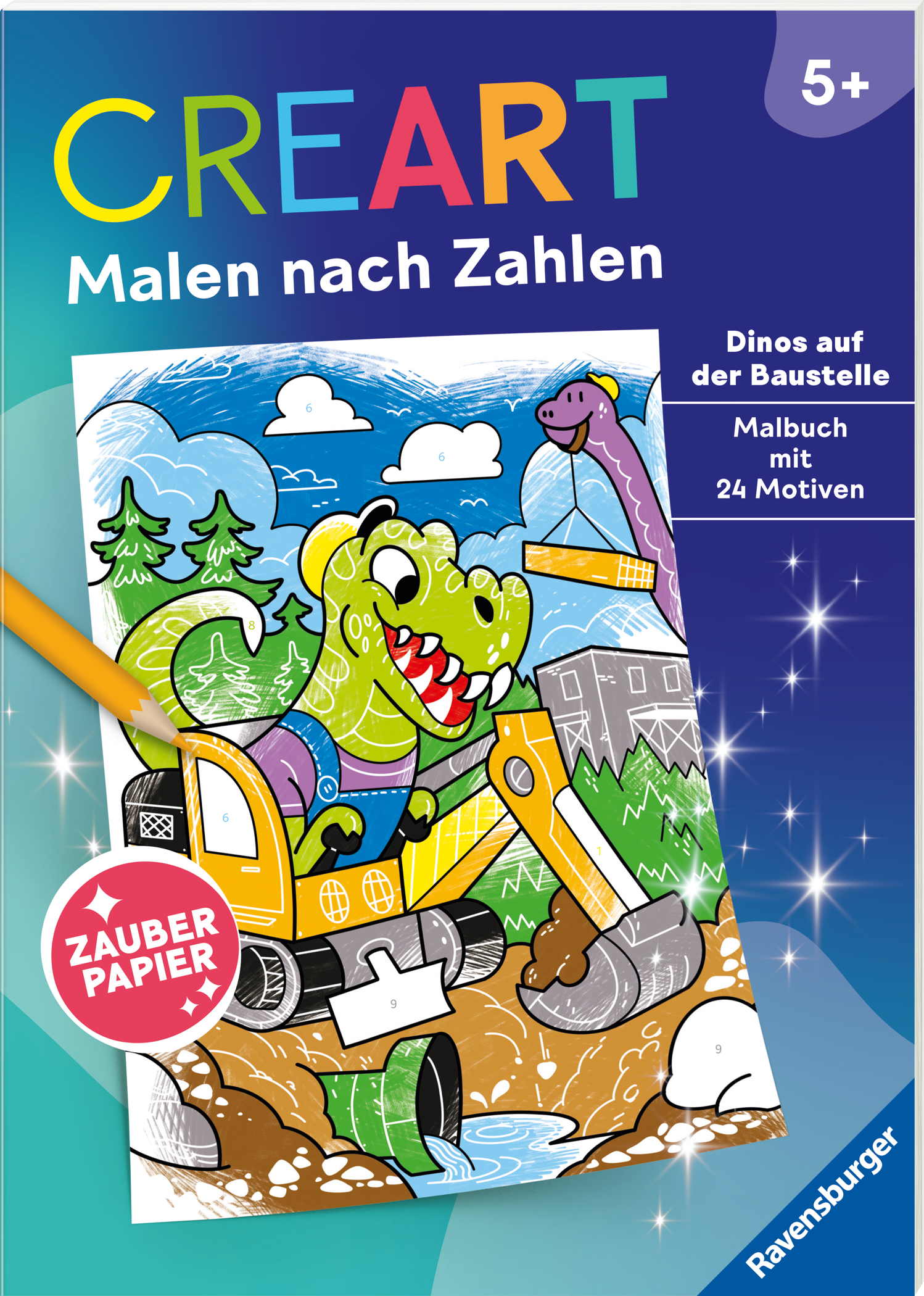 Ravensburger Buch Kreativit�t CreArt Malen nach Zahlen Zauberpapier Dinos auf der Baustelle 48859