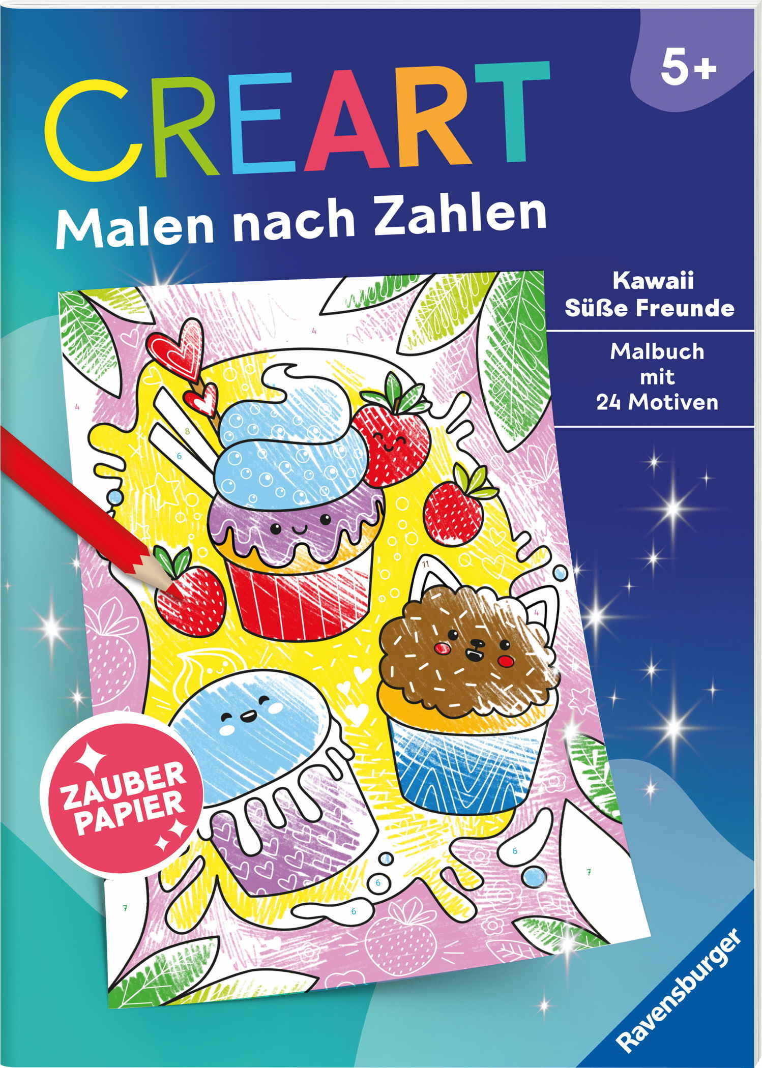 Ravensburger Buch Kreativität CreArt Malen nach Zahlen ab 5 Zauberpapier Kawaii Süße Freunde 48876