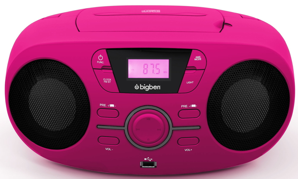 Bigben tragbarer CD Player CD61 pink USB MP3 FM Radio AUX