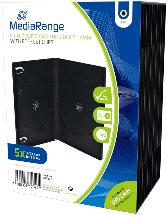 10 Mediarange DVD Hüllen 2er Box 14 mm für je 2 BD / CD / DVD schwarz
