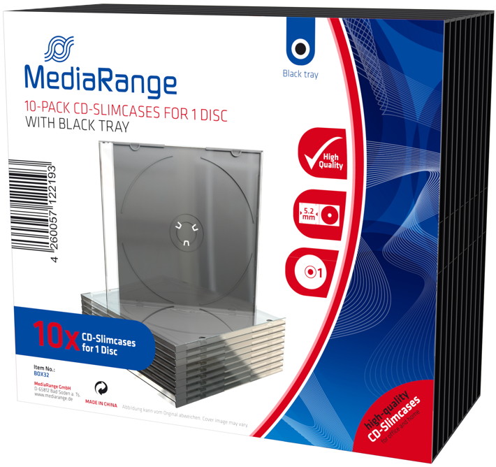 100 Mediarange CD Hüllen 1er Slimcase 5,2 mm für je 1 BD / CD / DVD schwarz
