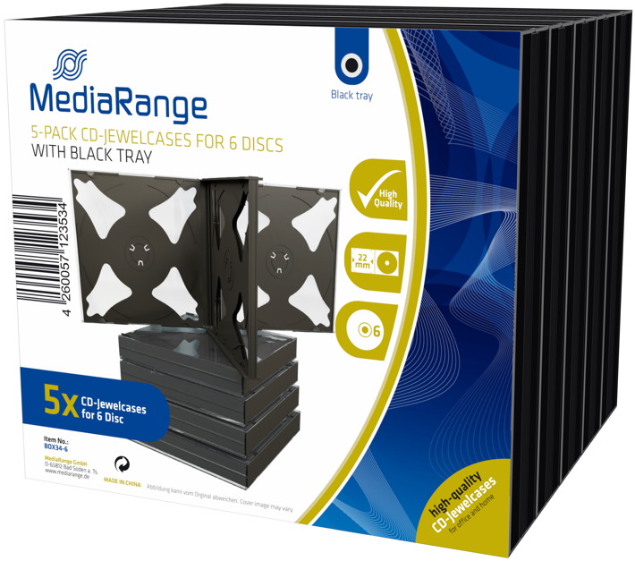 100 Mediarange CD H�llen 6er Jewelcase 22 mm f�r je 6 BD / CD / DVD schwarz