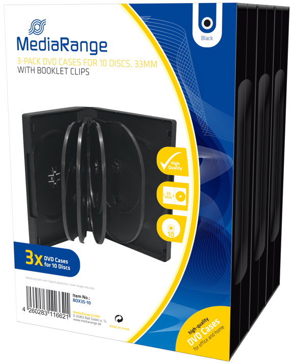 3 Mediarange DVD H�llen 10er Box 33 mm f�r je 10 BD / CD / DVD schwarz