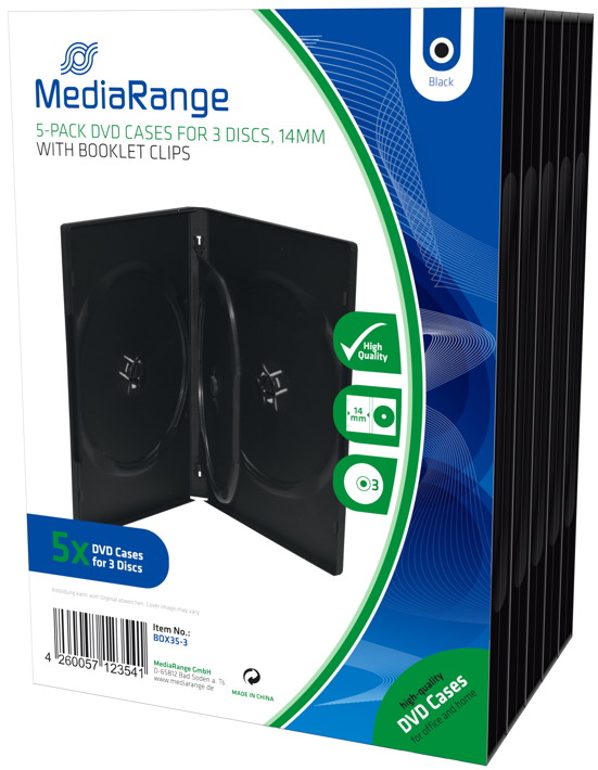 10 Mediarange DVD Hüllen 3er Box 14 mm für je 3 BD / CD / DVD schwarz