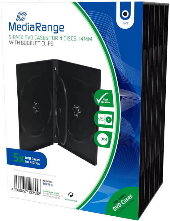 10 Mediarange DVD Hüllen 4er Box 14 mm für je 4 BD / CD / DVD schwarz