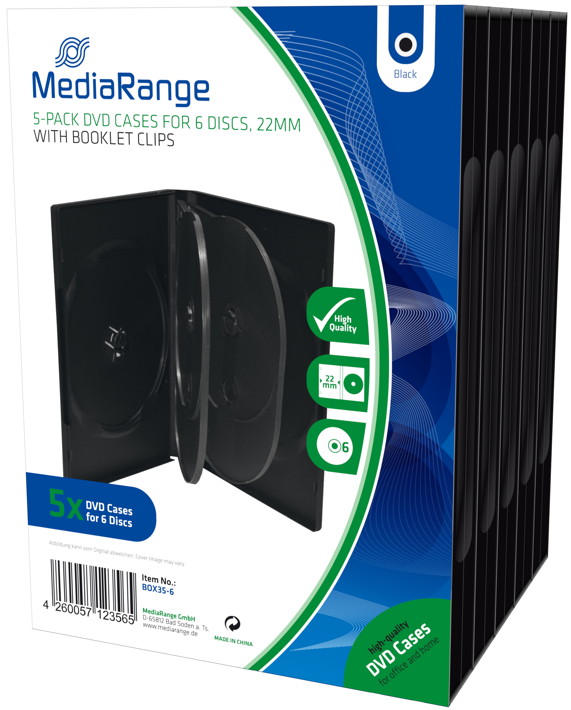5 Mediarange DVD H�llen 6er Box 22 mm f�r je 6 BD / CD / DVD schwarz
