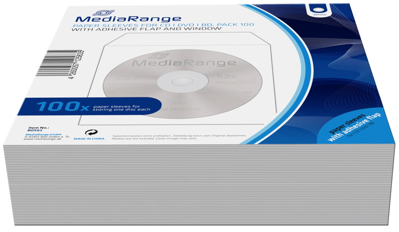 1000 Mediarange Papiertaschen mit Fenster f�r je 1 BD / CD / DVD wei�