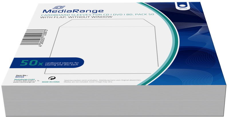 50 Mediarange Papiertaschen Karton ohne Fenster für je 1 BD / CD / DVD weiß