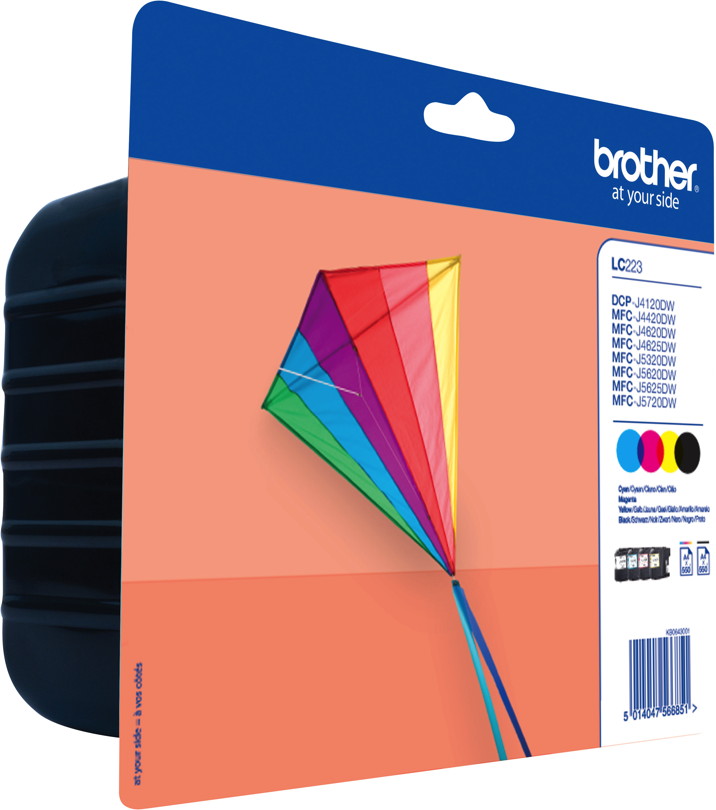 4 Brother Druckerpatronen Tinte LC-223 BK C / M / Y Multipack