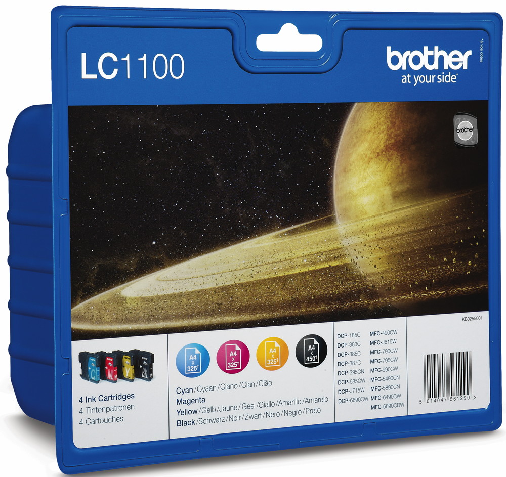 4 Brother Druckerpatronen Tinte LC-1100 BK / C / M / Y Multipack