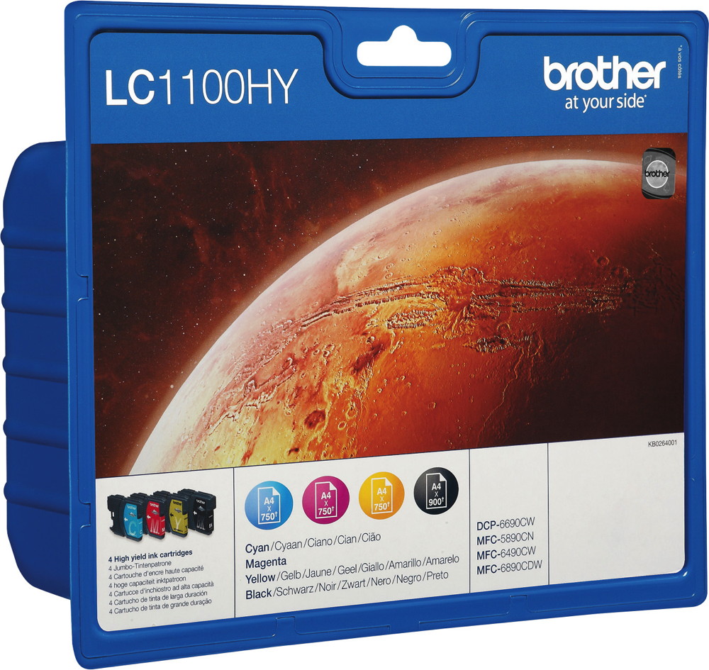 4 Brother Druckerpatronen Tinte LC-1100 HY BK / C / M / Y Multipack