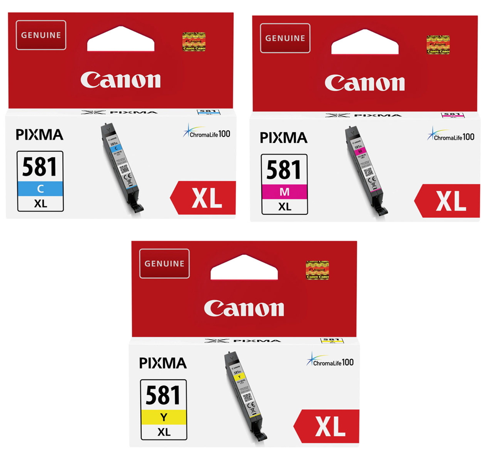 3 Canon Druckerpatronen Tinte CLI-581 XL C / M / Y Multipack