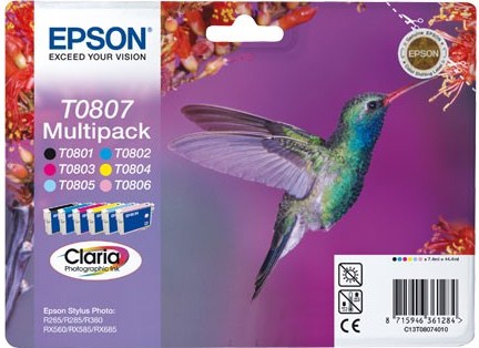 6 Epson Druckerpatronen Tinte T0807 BK / C / M / Y / LC / LM Multipack