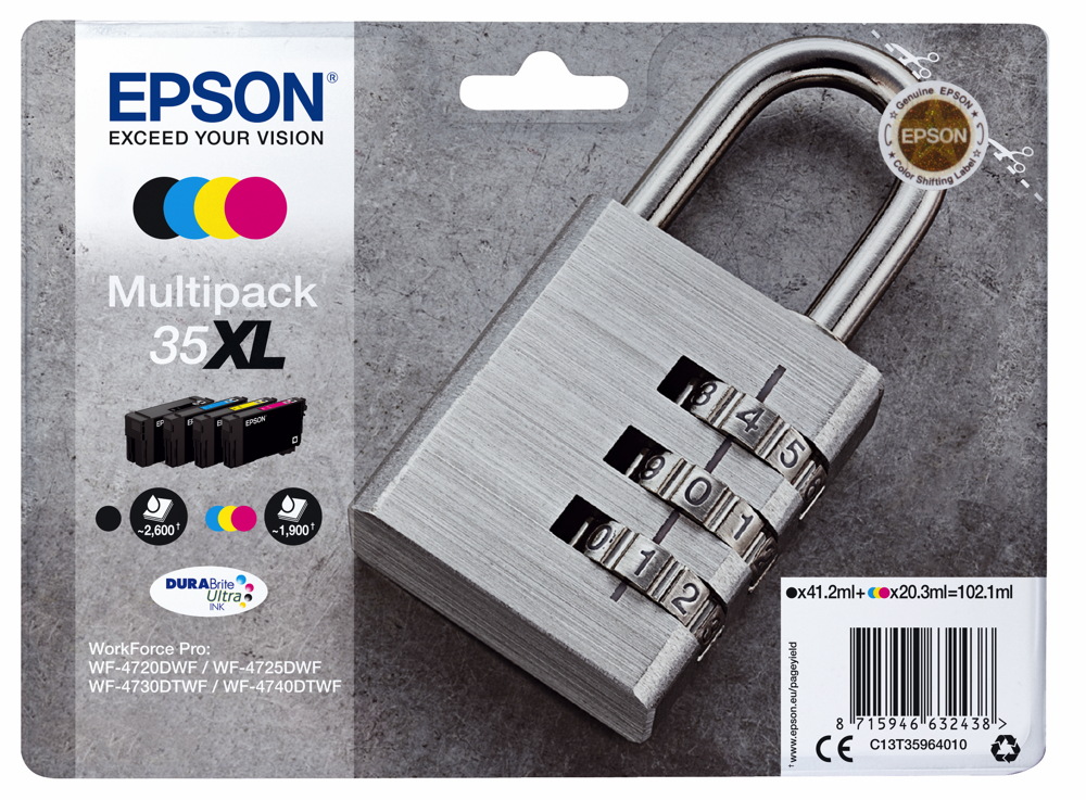 4 Epson Druckerpatronen Tinte 35 XL T3596 BK / C / M / Y Multipack
