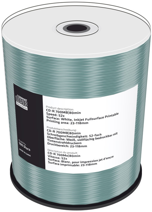 100 Mediarange Rohlinge CD-R full printable 80Min 700MB 52x Spindel