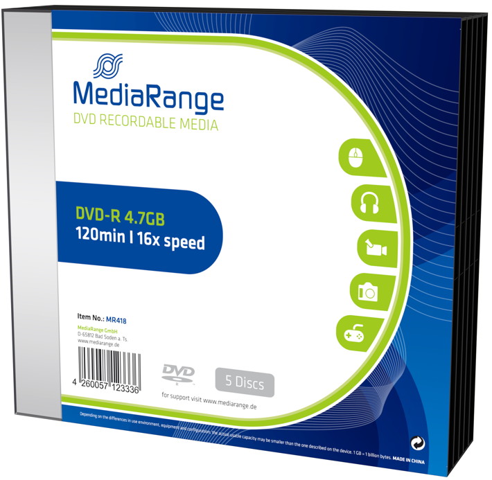 50 Mediarange Rohlinge DVD-R 4,7GB 16x Slimcase