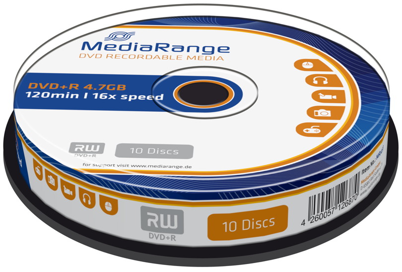 10 Mediarange Rohlinge DVD+R 4,7GB 16x Spindel