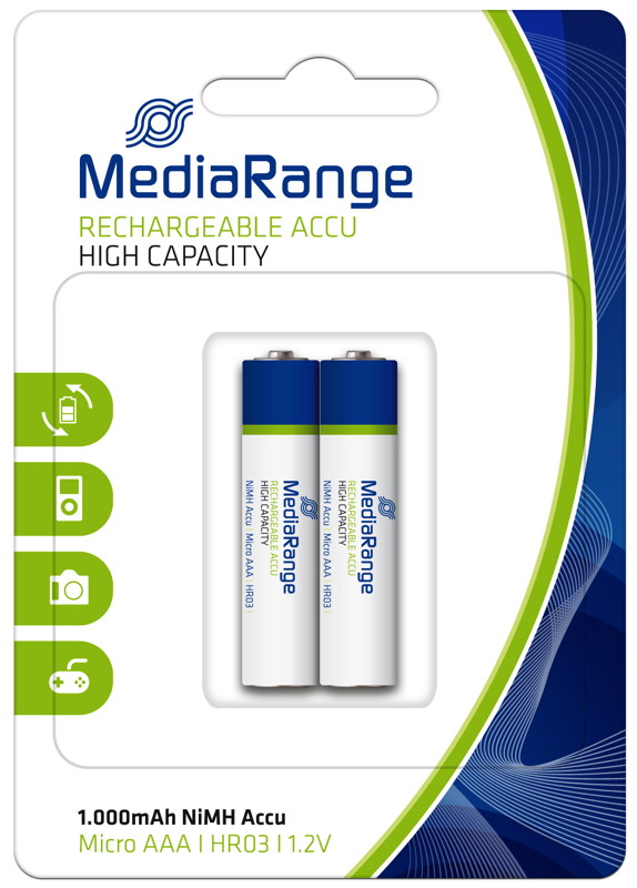 2 Mediarange Akku AAA 1000mAh Nickel-Metall-Hydrid im 2er Blister