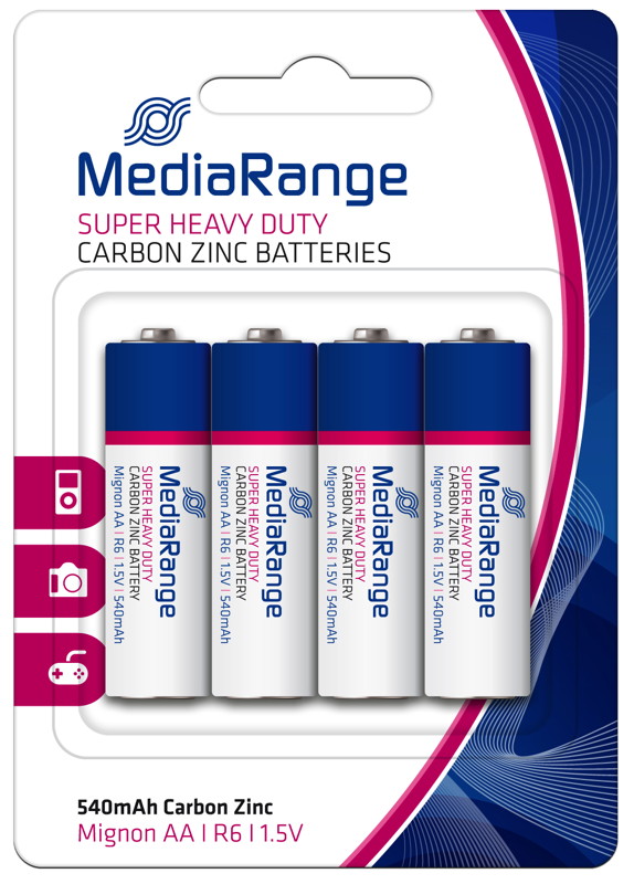 40 Mediarange Super Heavy Duty AA / Mignon Zink-Kohle Batterien im 4er Blister