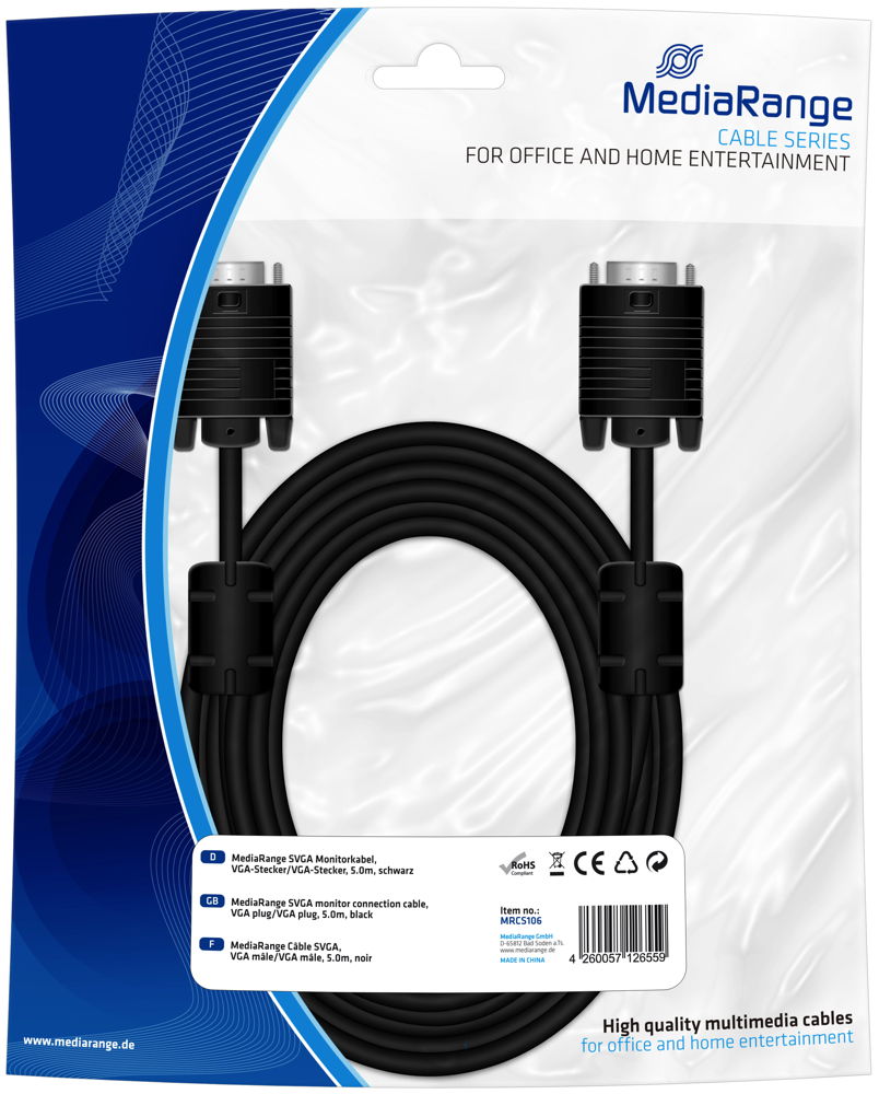 Mediarange VGA Monitor Kabel 15 m schwarz