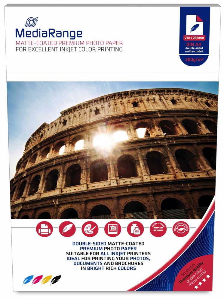 500 Mediarange Blatt Fotopapier DIN A4 matt beidseitig dual 200 g/m²