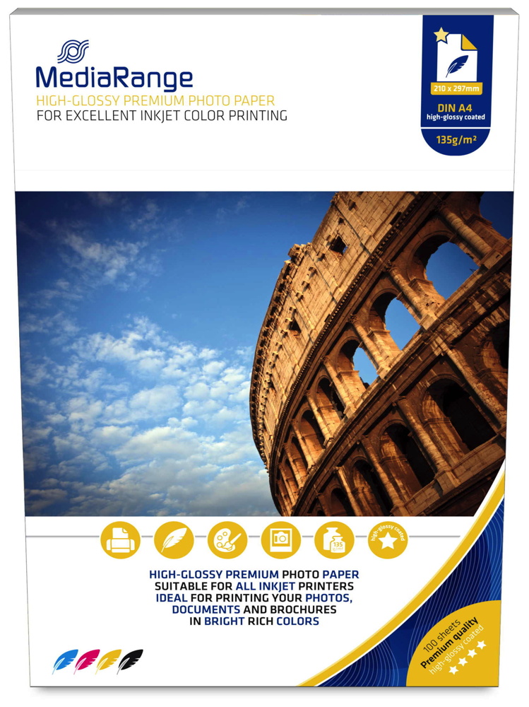1000 Mediarange Blatt Fotopapier DIN A4 high glossy glänzend einseitig 135 g/m²